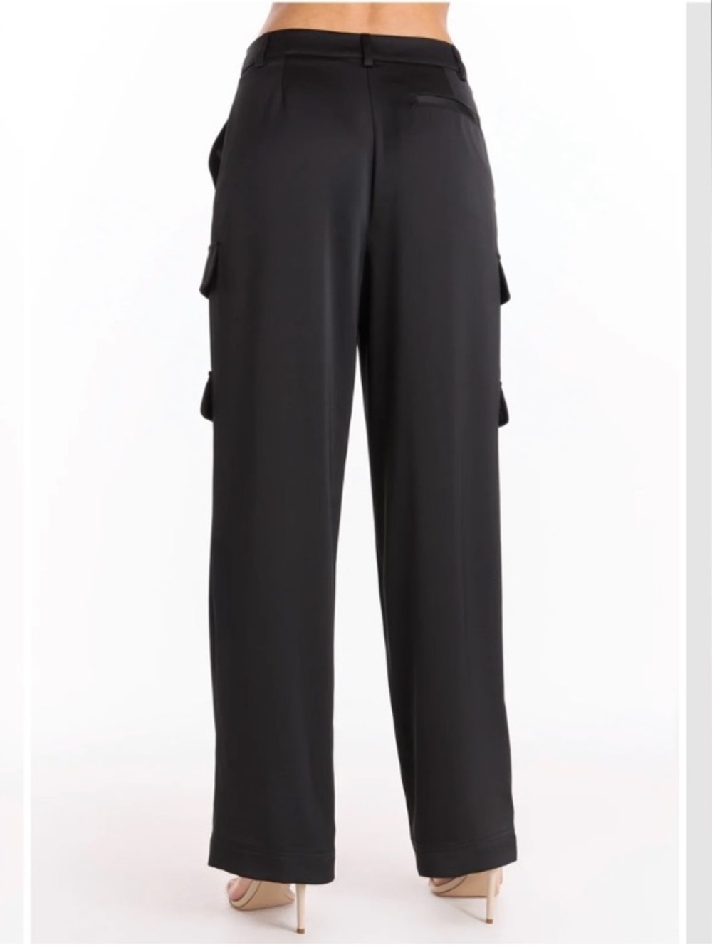 Noli Wide-Leg Satin Cargo Pants in Black Womens Size 6 - Picture 4 of 9